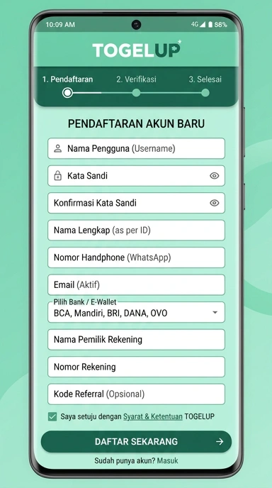 Tampilan halaman daftar togelup